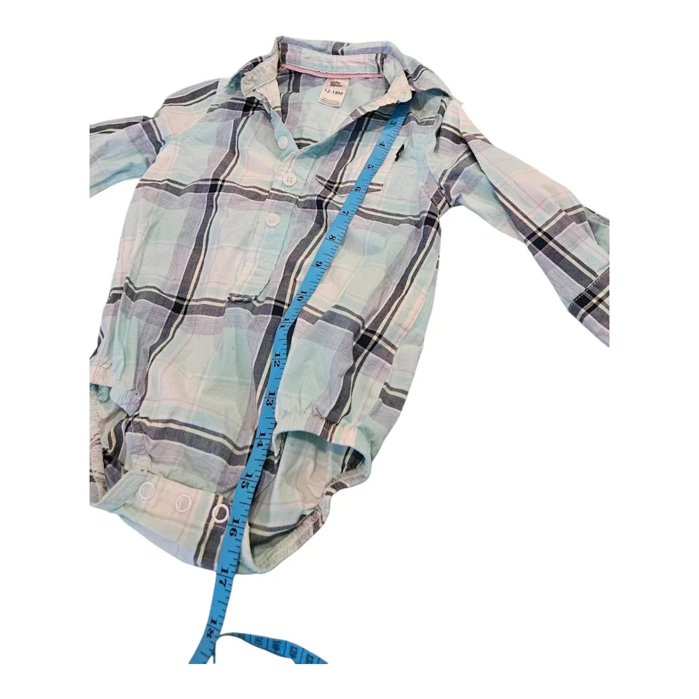 Baby B'gosh Child Size 12-18M Blue Plaid Long Sleeve Bodysuit